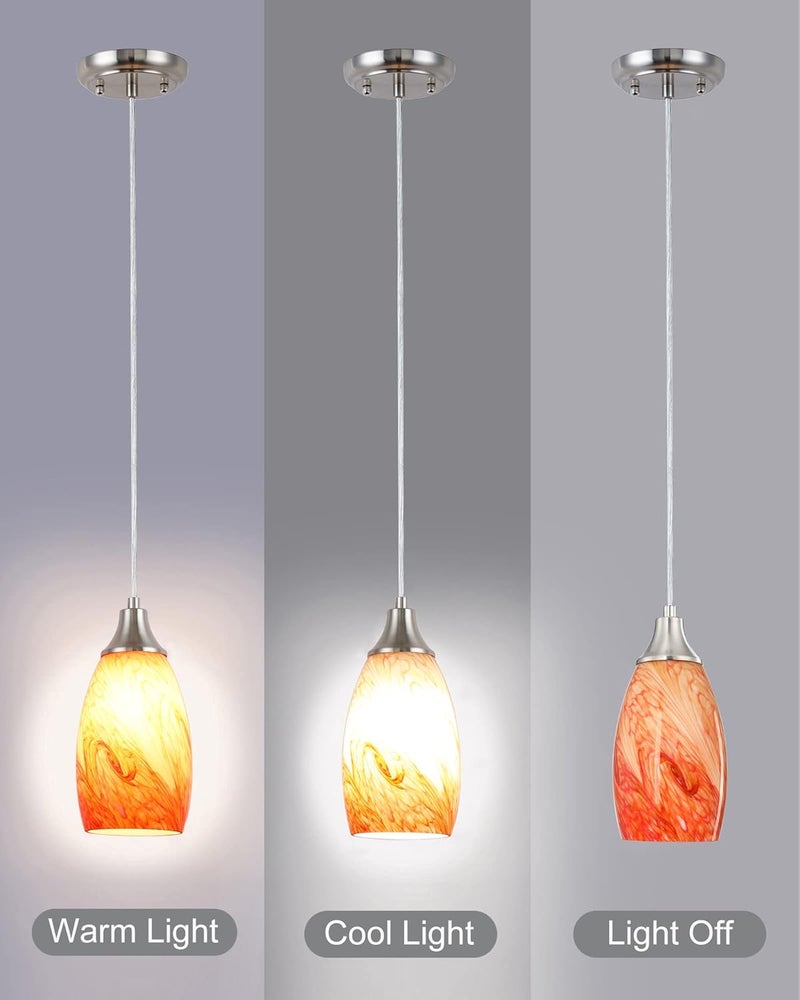 karyfine Art Glass Mini Pendant Lights Kitchen Island Marble Glass Pendant Light Shade with Brushed Nickel Finish Ceiling Hanging Lights for Kitchen Over Sink,Dining/Living Room Red Marble-1Pack - Image 2